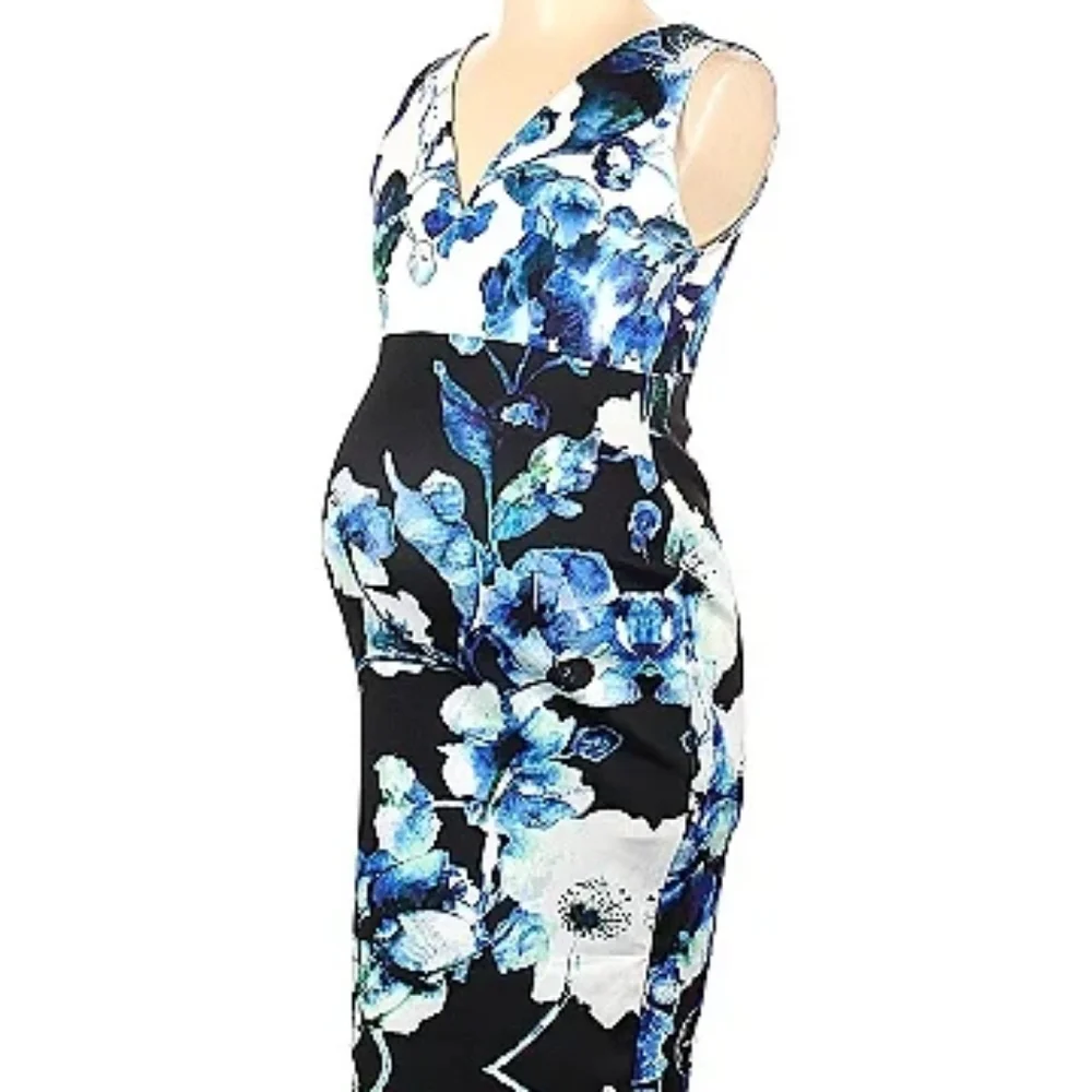 NWOT - ASOS Maternity Scuba Plunge Body-Conscious Dress In Blue Floral - Picture 2 of 7